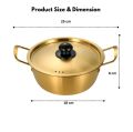 Korean Style Gold Ramen Noodle Pot 18cm / Periuk Mee Korea Emas Korea Ramen Pot Noodle Golden Yellow Aluminium Soup Steel Lid Gold K Drama Bowl. 
