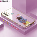 Jizetin (Free Lanyard) for OPPO A53 2020 A33 2020 Back Cover Back Girl Luxury 6D Plating Case Side Pattern Soft Silicone Square Phone Cases. 