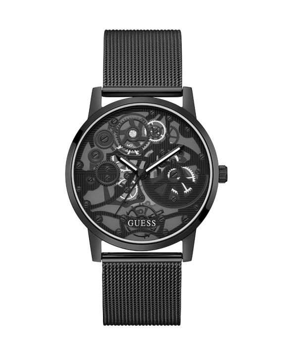 Guess Mens Black Stainless Steel Case Black Dial Black Mesh Stainless Steel Bracelet Watch-GW0538G3