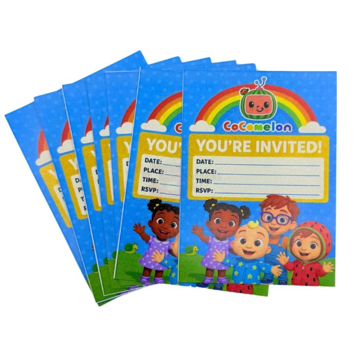 Cocomelon Invitation Cards - 4 Inch By 3 Inch - Invitation Cards - Cocomelon Theme - Multicolor - Unisex - Pack Of 8