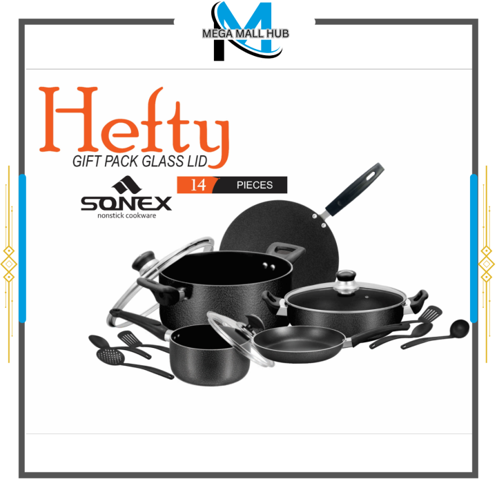 Hefty Nonstick Cookware set 14 pcs Orignal Sonex cookware set- Black