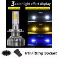 3 Color LED Fog Light For Car In H11 Fitting With Flashing Function Switch Back Headlight Bulbs Original High Quality. 