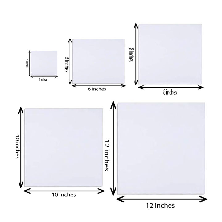 Mix Canvas Pack of 5 4by4+ 6by6+ 8by8+ 10by10+ 12by12 Canvas For Painting Canvas Boards Canvas Panels 100% Small Cotton Stretched Canvas Boards for Painting.