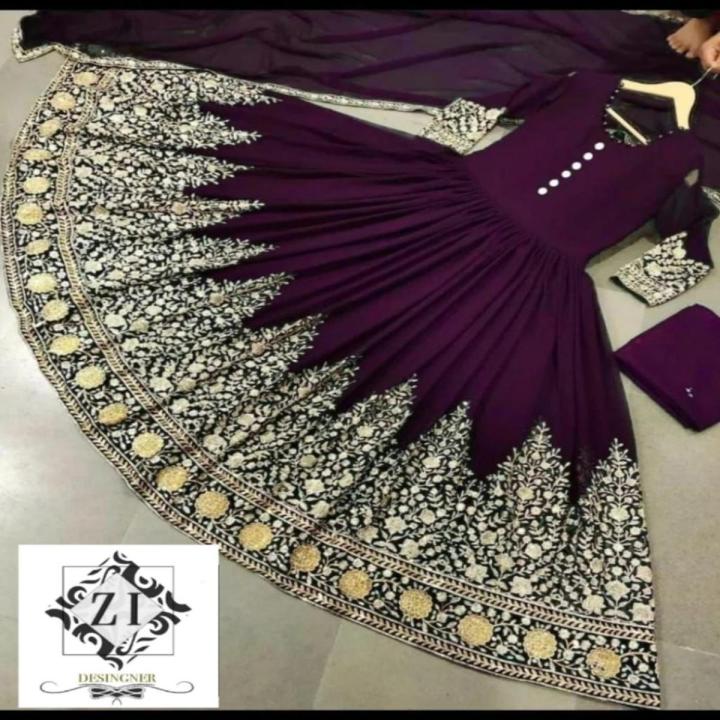 Heavy Embroidered Chiffon Maxi With Plain Malai Trouser With Embroidery Chiffon Dupatta