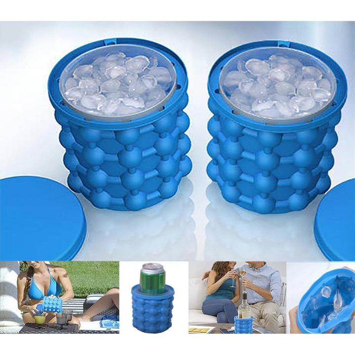New Magic Ice Cube Maker Genie Silicone - Ice Bucket The Revolutionary Space Saving Ice Cube Maker - Blue