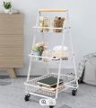 Multi-Function Multi Purpose 3-Tier A Shape Metal Mobile Trolley Cart (White). 
