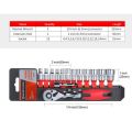 14 Piece Ratcheting Socket Wrench Set Quick Release Reversible Ratchet Handle Swappable Spanners 2 Inch Extension Bar with Hanging Rack. 