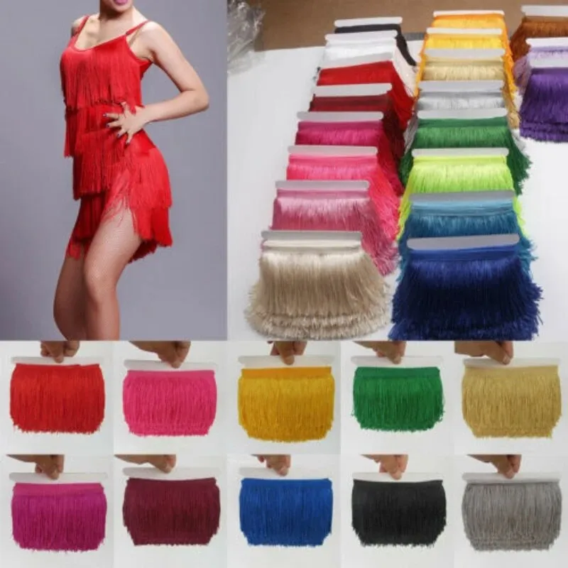 Fringe Trim Lace Polyerter Fibre Tassel 4 Inch(″) Wide 10 Yards Long For Clothes Accessories And Latin Wedding Dress And DIY Lamp Shade Decoration...
