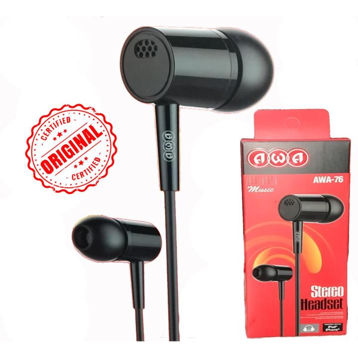 Black AWA Handfree - 100% Original Pure Handsfree , High Quality Deep Bass / Sound - Earphones - Headphones - Handfree - Gaming earphone - Handsfree - earbuds - Headphones - stereo sound handsfree - SweatProof Crystal-Clear Audio Deep-Bass