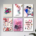 set of 6 girls room wall art sticky canvas frames / sticky phototiles makeup theme. 