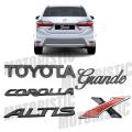 Set Of 5 Logos / Emblems For Toyota Corolla Altis Grande X in Black Color Matte Finishing. 