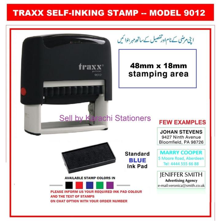Traxx 9012 Customize Self-Inking Stamp Rubber stamp customized stamp with your own detail (Impression size 48 mm x 14 mm)