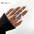 Sindlan Gothic Silver Color Grimace Finger Rings Set for Women Punk Stranger Things Grunge Butterfly Female Emo Jewelry Anillos. 