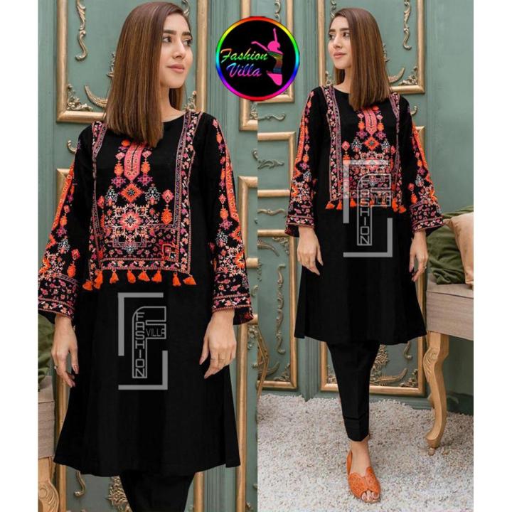 Stylish Embroidered Dress For Women (Two Piece Suit) Casual Embroided Dresses For Women