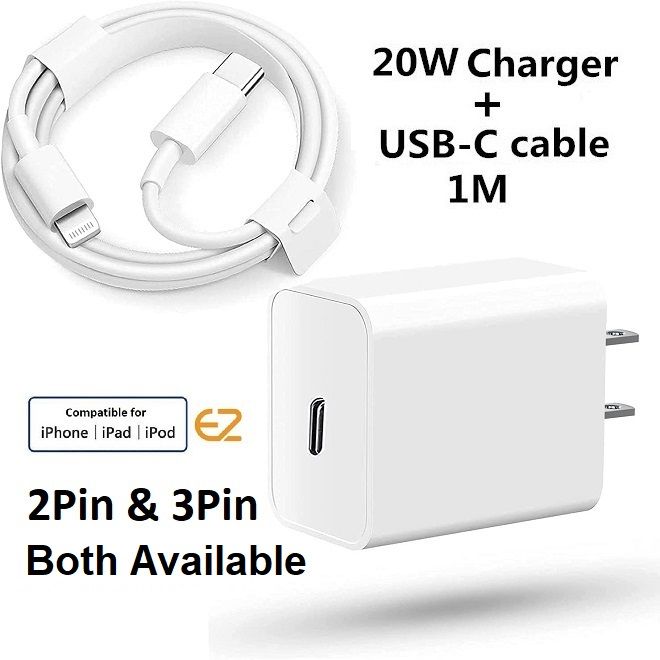 EZone 20W USB-C Fast Charger for iPhone and iPad, PD Charging Adapter with Cable
