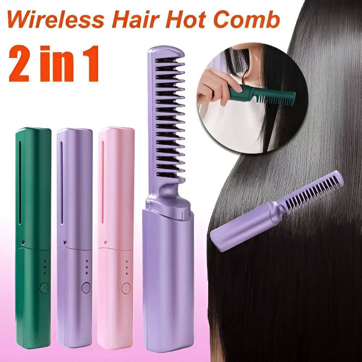 Straightner - Wireless Hair Hot Comb - Portable Mini USB Rechargeable - Hair Straightener - Fast Heating Hair Straightening - Styling Tool - Straightner Brush - Straightner And Curler - Straightner Comb - Straightner Mini