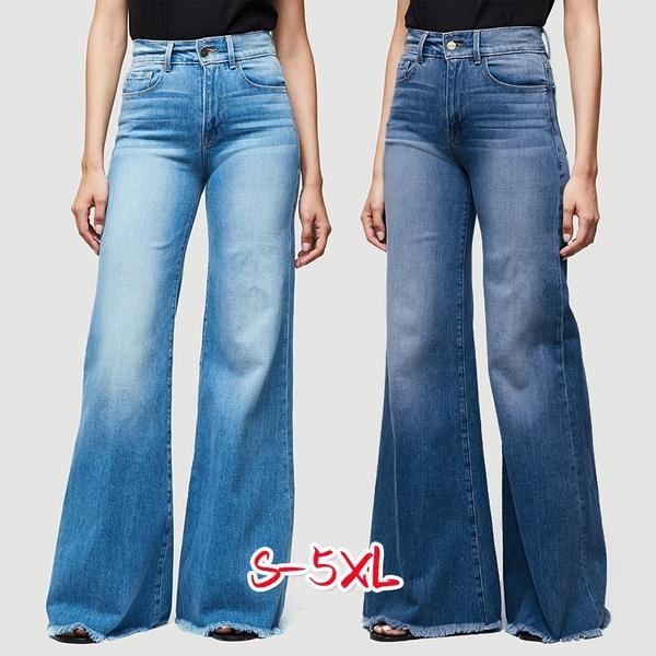 High Waisted Denim Flare Jeans Womens Fashion Bell Bottom Casual