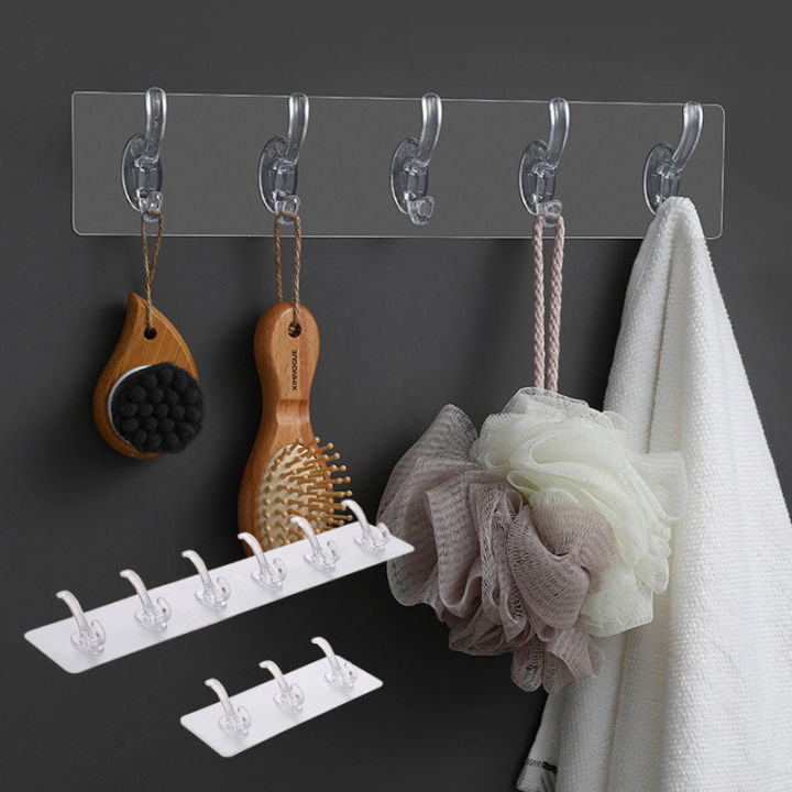 Transparent Wall 6 Hook Self Adhesive Wall Hanger Hook Hat Clothes Coat Rack Towel Key Holder Door Hook For Bathroom Storage Rack