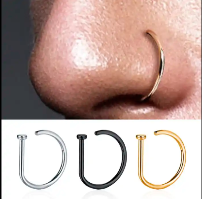 Fashion Titanium Steel D Shape Nose Piercing Nose Ring Body Jewelry Stainless Steel Nose Ring for Women