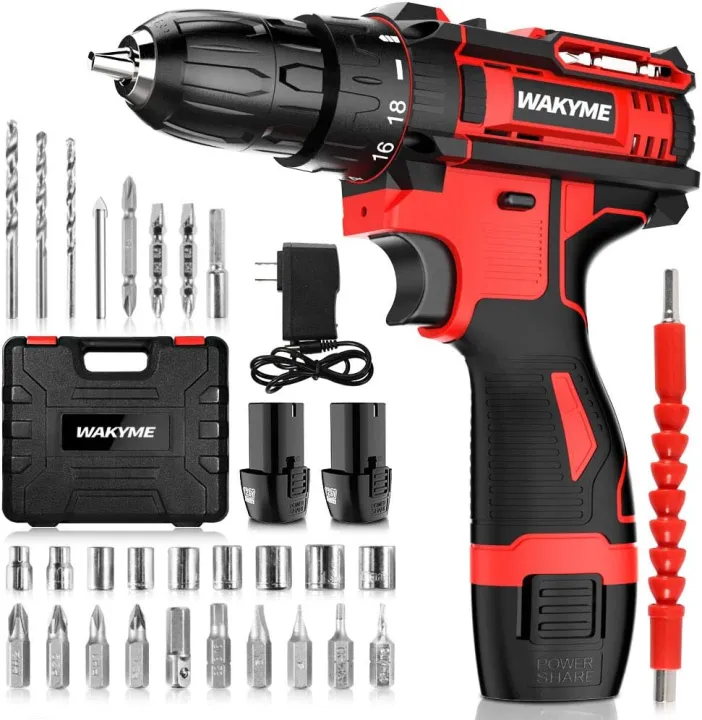Cordless%20Drill%20Set%202%20Batteries,%20WAKYME%2012.6V%20Power%20Drill%2030NM%2018+1%20Clutch,%203/8"%20Keyless%20Chuck,%20Variable%20Speed%20Built-in%20LED%20Electric%20Driver%20Drill%20for%20Drilling%20Wall,%20Bricks,%20Wood,%20Metal%20etc%20-%20Image%206