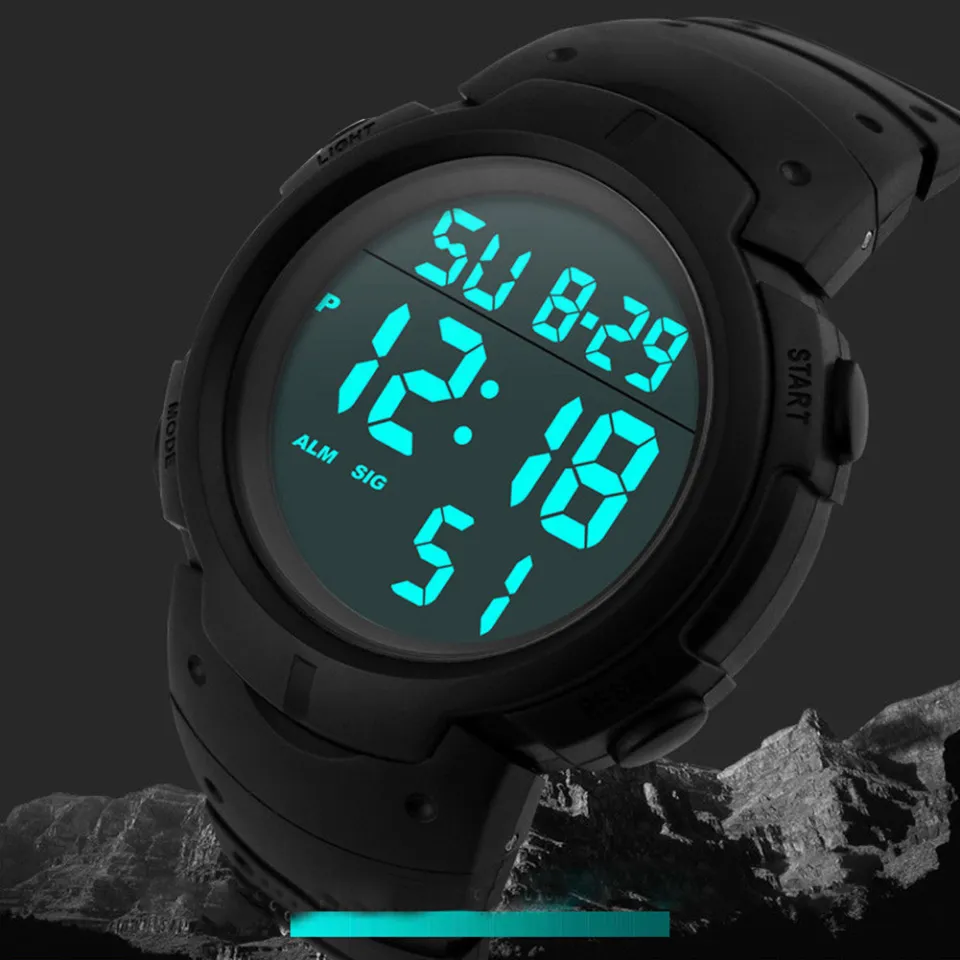 Waterproof Men s Silicone LCD Digital Stopwatch Date Rubber Sport Wrist Watch Daraz.pk