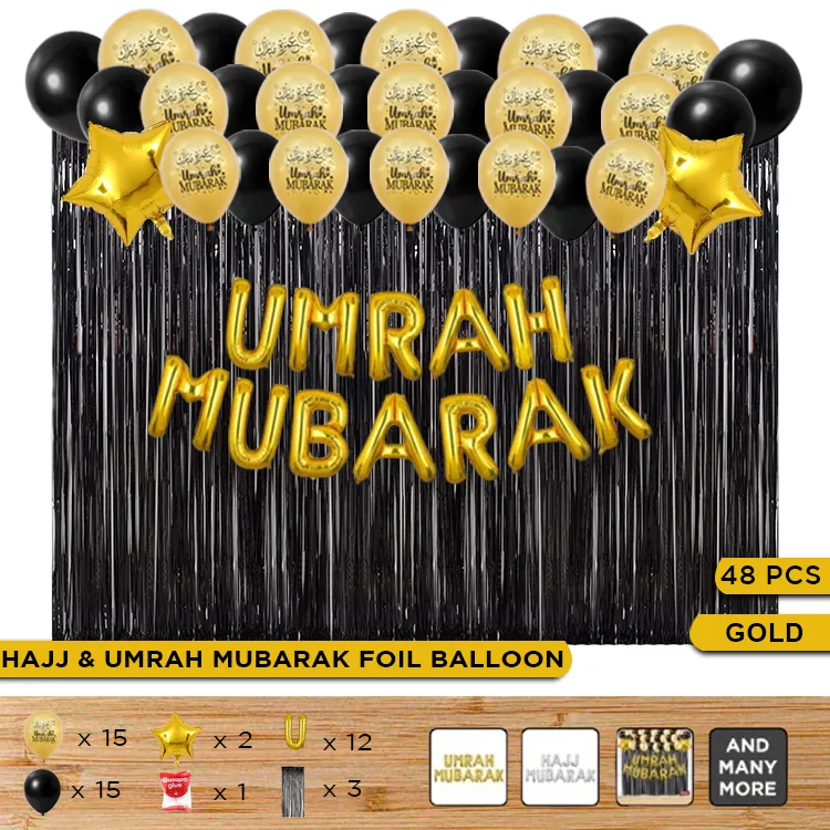 thumbnail image 2 of Umrah Mubarak Gold Foil Balloons (3 Pack) – Muslim Holiday Party Decorations 2 of 5