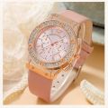 2pcs Personality Fashion Women's Diamond-encrusted Watch for Girls Decent Wrist Strap Attractive Dial Watches Fashionable Comfortable Leather Strap Quartz Ladies Wristwatch. 