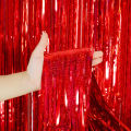 Red & White Happy Birthday Theme Decoration With White Happy Birthday Banner , Red Background Curtains & Balloons. 