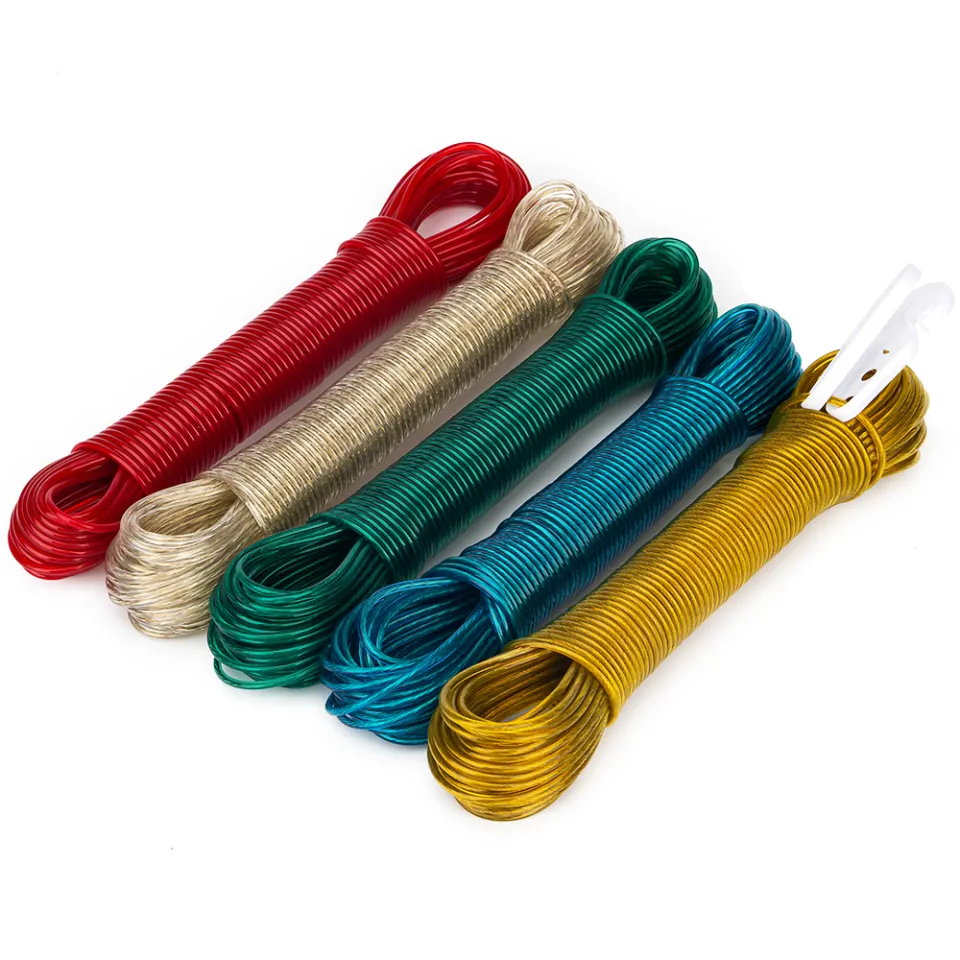 NEW 20 Metres Wet Cloth Laundry Rope Pvc Coated Metal Cloth Drying Wire Hanging line household wall mounted portable best fold down retractable indoor outdoor clothesline rope Daraz.pk