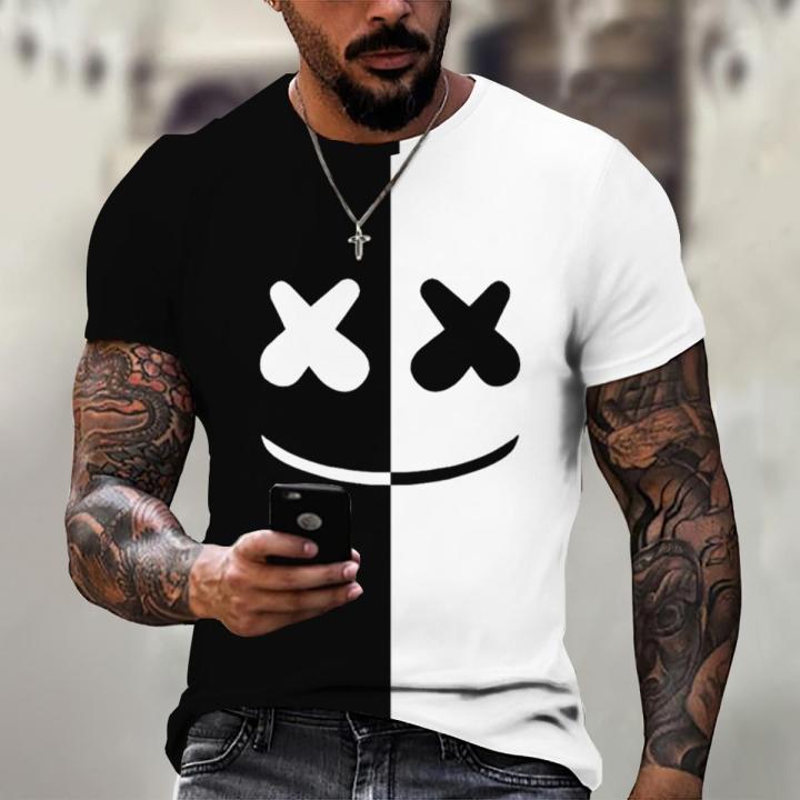 Chic Smiley Face Men's T-Shirt Simple Oversized Clothing O-Neck Top Harajuku Breathable Daily Fashion Casual Summer New