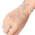 Crystal Rhinestone Leaf Hand Harness Bracelet Slave Chain Link Foot Finger Ring. 