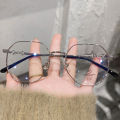 EB Retro Versatile Irregular Small Frame Glasses Anti Blue Light Metal Frame Transparent Glasses for Women. 