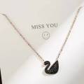 Cute Stylish Crystal Black Swan Pendant For Girls Locket Necklace For Women. 