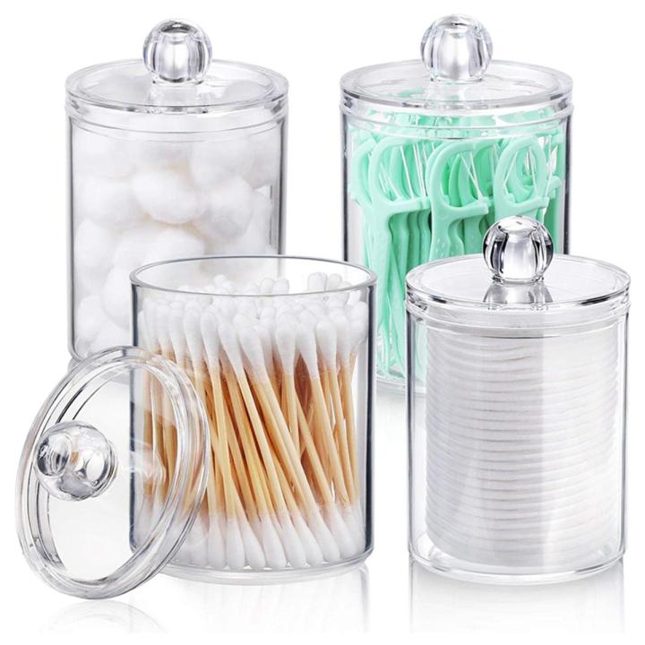 Qtip Holder Dispenser for Cotton Ball, Cotton Swab Apothecary Jar with Lids for Bathroom Canister Storage Organization A