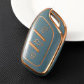 MG HS 3 Button TPU Remote Car Key Case Cover Shell Fob Grey & Golden Edge Design Compatible. 