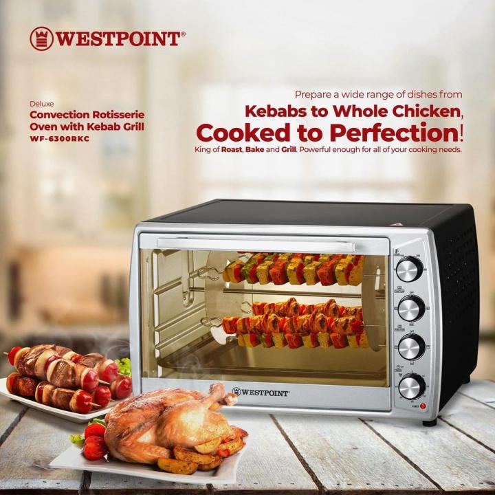 Westpoint Convection Rotisserie Oven with Kebab Grill - WF-6300 RKC - 65 Liter - Black