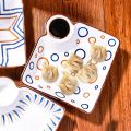 Ceramic Dumpling Plate with Side Sauce Portion – Square Sushi Plate with Dipping Saucer | White Serving Plate. 