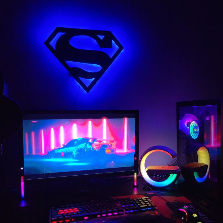 3D Superman Wall Lamp - Gaming Decor - Aesthetic room decor - Color Black