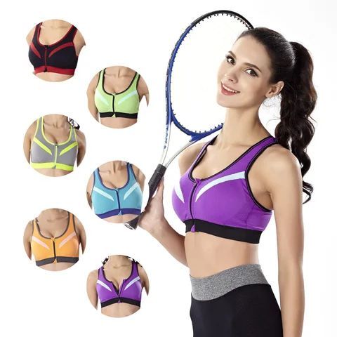 Shopspot Women Sports Bra Front Zipper Closure Professional Anti Vibration Padded Shockproof For Workout Running Gym Exercise Comfortable pushup bra for girls sports bra with deep V-neck design