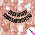 Rose Gold Birthday Decoration Set For Birthday Decorations Party, Birthday Celebration Kit, Set For Girls Women Mom - Balloons, Banner, Foil Curtain, Foil Balloon. 