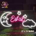 Customized Single Name Neon Sign For Kids Names with Moon, Stars and Cloud, Size 12 x 24 inches With 2A Adapter. 