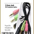 Audio Y Splitter Cable for PC Laptop Gold Plated 2 Male to 1 Female 3.5mm Headphone Earphone Mic 1.2 meter length. 