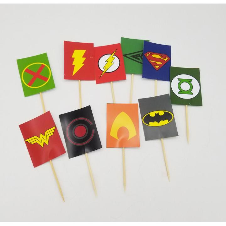JUSTICE LEAGUE THEME CUPCAKE TOPPERS PACK OF 10 CUPCAKE TOPPERS