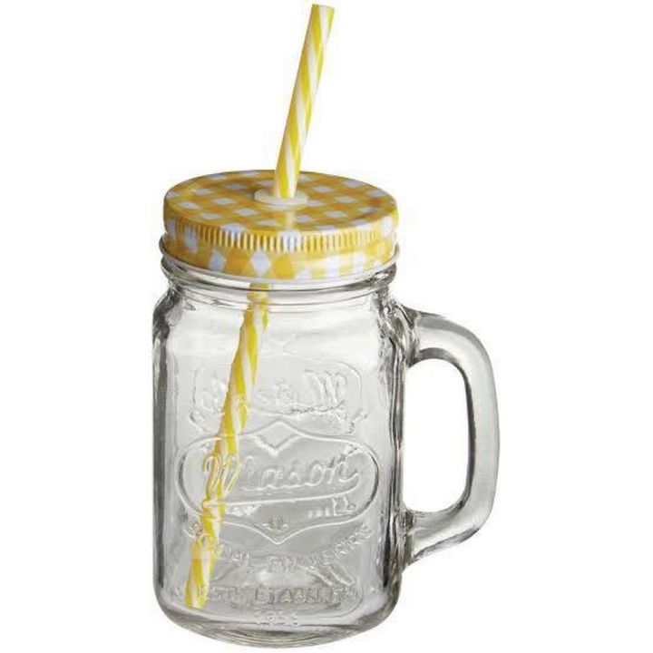 Mason Jar With Straw - Material:Glass