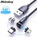 Melonboy 540 Rotation Magnetic Charging Cable Type C Cord Micro Usb Cable for Xiaomi Huawei iPhone 12 11 Mobile Phone Charger. 