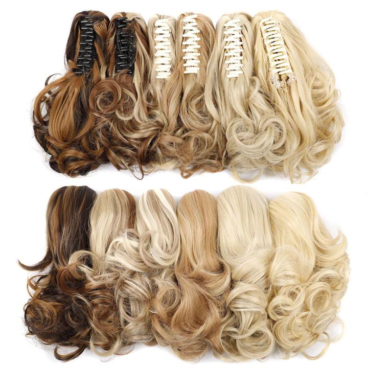 European and American Style Wig Women's Short Hair Ponytail Pear-Shaped Hair Roll Chemical Fiber High Ponytail Natural & Fluffy Curly Hair Jaws Clamp Ponytail
