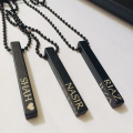 Customized Bar Necklace Name,Birth Date 3D ENGRAVED Vertical Bar Pendant. 