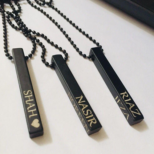 Customized Bar Necklace Name,Birth Date 3D ENGRAVED Vertical Bar Pendant