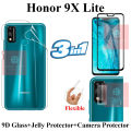 Honor 9X Lite Full Black 9D|5D|6D|10D|11D|21D Tempered Glass Screen Protector Full Glue + Back Camera 9H Gorilla Flexible Protector For Honor 9X Lite + Back Jelly Protector Clear Soft Protection Film Transparent Hydrogel Film Protector For Honor 9X Lite. 