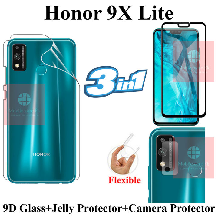 Honor 9X Lite Full Black 9D|5D|6D|10D|11D|21D Tempered Glass Screen Protector Full Glue + Back Camera 9H Gorilla Flexible Protector For Honor 9X Lite + Back Jelly Protector Clear Soft Protection Film Transparent Hydrogel Film Protector For Honor 9X Lite